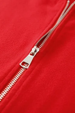 Fashion Dear-Lover Solid Color Casual Zip up Hooded Coat Fiery Red