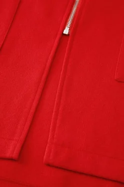 Fashion Dear-Lover Solid Color Casual Zip up Hooded Coat Fiery Red