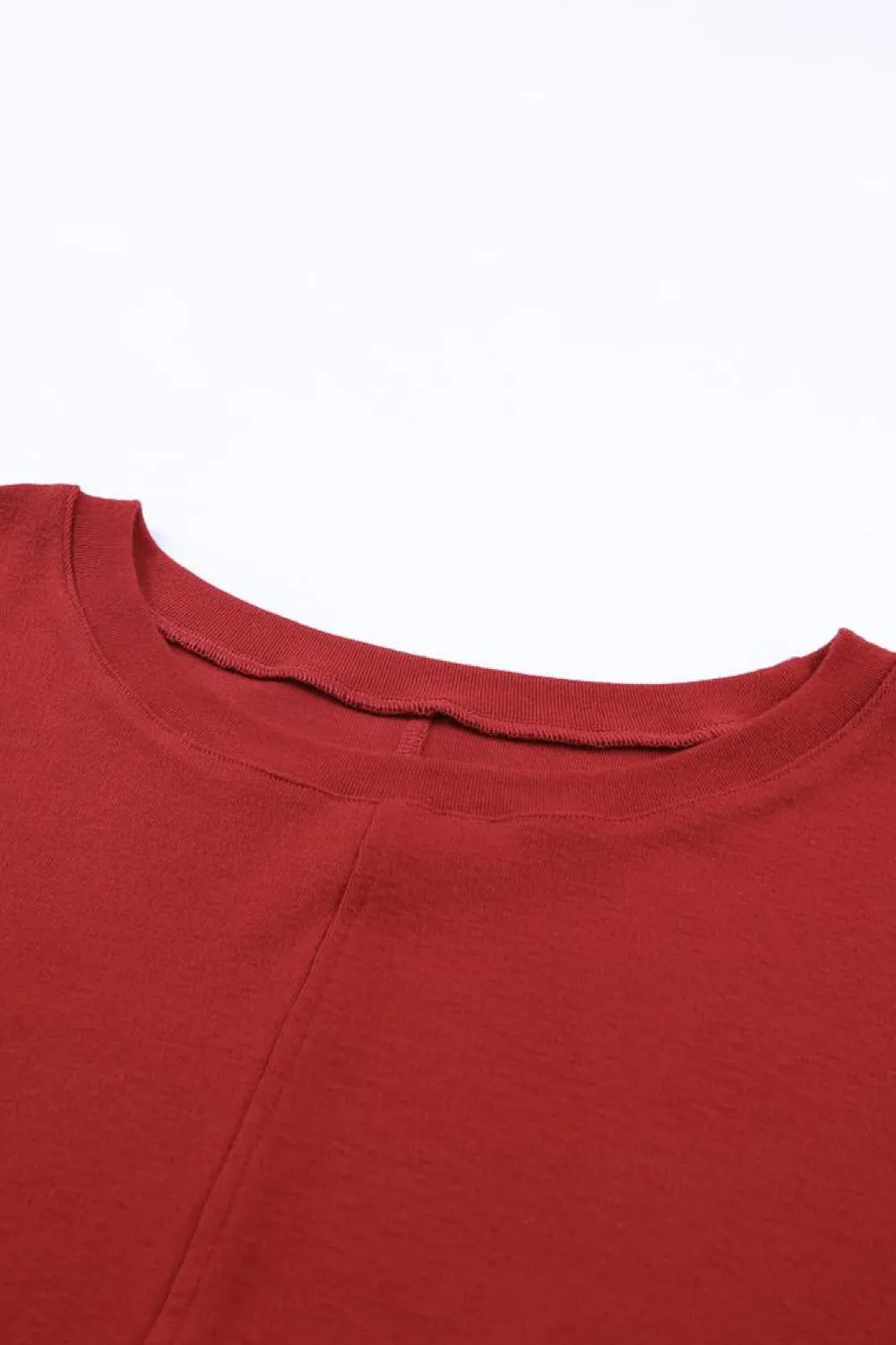 Hot Dear-Lover Solid Color Patchwork Long Sleeve Top Fiery Red