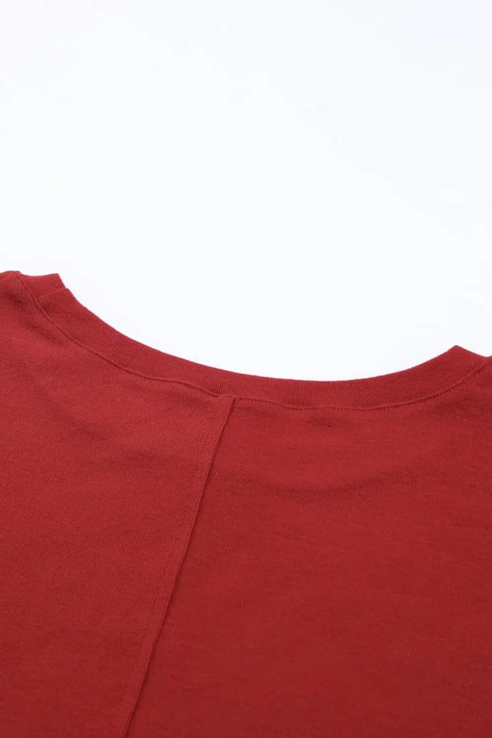 Hot Dear-Lover Solid Color Patchwork Long Sleeve Top Fiery Red