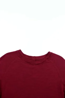 Clearance Dear-Lover Solid Crew Neck Long Sleeve Top Fiery Red
