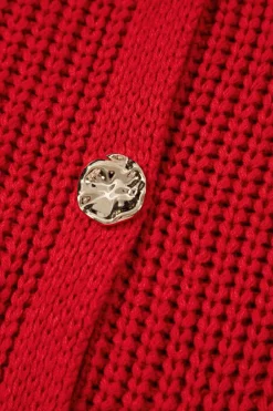 Best Dear-Lover Solid Textured Knit Side Pockets Buttoned Sweater Vest Fiery Red