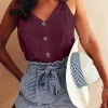 Online Dear-Lover Spaghetti Strap Buttoned Tank Top Fiery Red