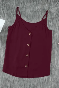 Online Dear-Lover Spaghetti Strap Buttoned Tank Top Fiery Red