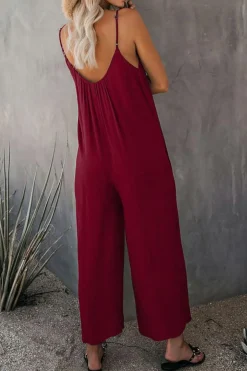 Online Dear-Lover Spaghetti Straps Wide Leg Pocketed Jumpsuits Fiery Red