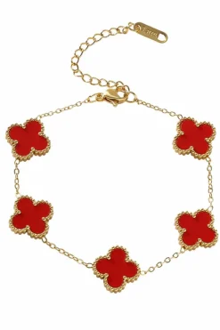 Discount Dear-Lover St Patricks Four Leaf Clover Chain Bracelet Fiery Red
