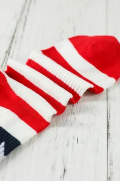 Outlet Dear-Lover Star and Striped Print Ribbed Knit Crew Socks Fiery Red