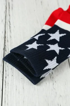 Outlet Dear-Lover Star and Striped Print Ribbed Knit Crew Socks Fiery Red
