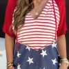 Best Dear-Lover Stars and Stripes Print Drawstring Hooded T Shirt Fiery Red