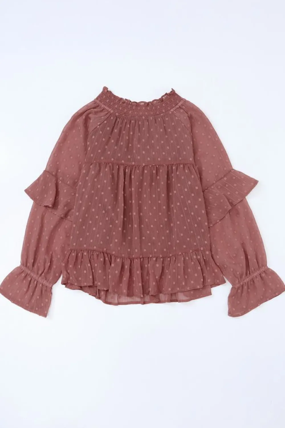 Outlet Dear-Lover Swiss Dot Lace up V Neck Ruffled Blouse Fiery Red