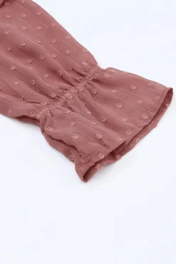 Outlet Dear-Lover Swiss Dot Lace up V Neck Ruffled Blouse Fiery Red