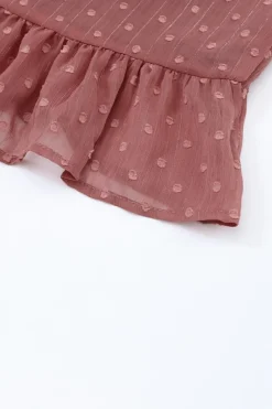 Outlet Dear-Lover Swiss Dot Lace up V Neck Ruffled Blouse Fiery Red