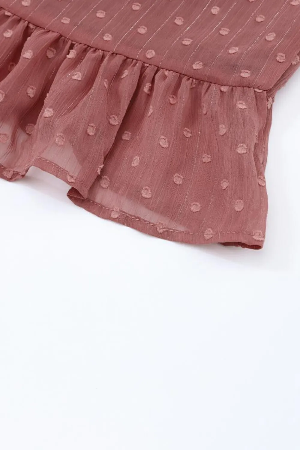 Outlet Dear-Lover Swiss Dot Lace up V Neck Ruffled Blouse Fiery Red