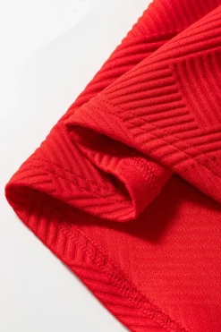 Outlet Dear-Lover Textured Collared V Neck Puff Short Sleeve Shift Mini Dress Fiery Red