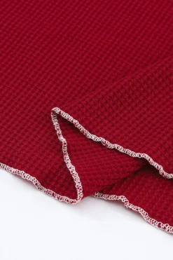 New Dear-Lover Textured Round Neck Long Sleeve Top Fiery Red