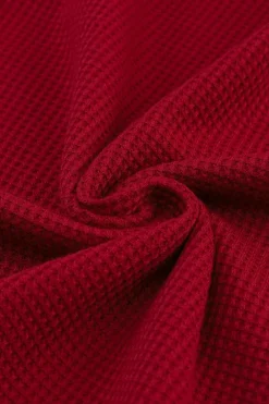 New Dear-Lover Textured Round Neck Long Sleeve Top Fiery Red
