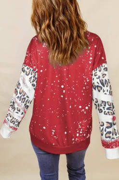 New Dear-Lover Tie Dye Leopard Drop Shoulder Sweatshirt Fiery Red