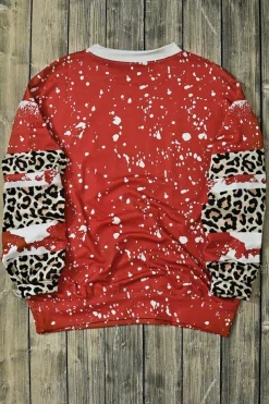 Fashion Dear-Lover Tie-Dye Leopard Long Sleeve Top Fiery Red
