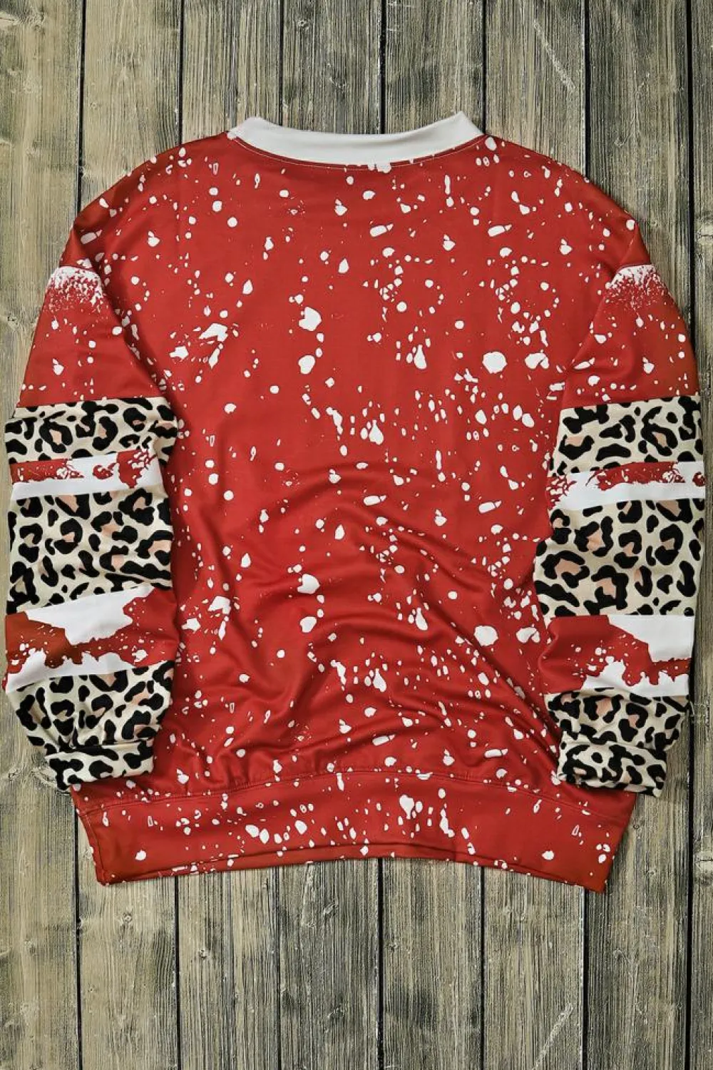 Fashion Dear-Lover Tie-Dye Leopard Long Sleeve Top Fiery Red