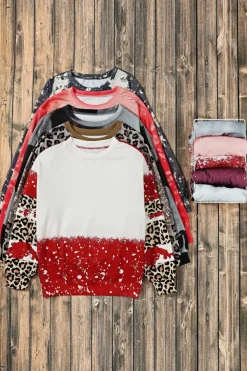 Fashion Dear-Lover Tie-Dye Leopard Long Sleeve Top Fiery Red