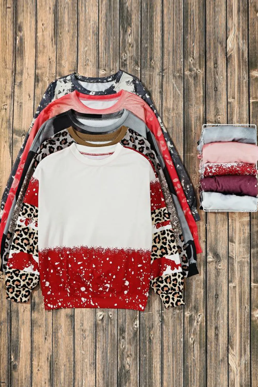 Fashion Dear-Lover Tie-Dye Leopard Long Sleeve Top Fiery Red