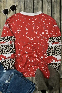 Fashion Dear-Lover Tie-Dye Leopard Long Sleeve Top Fiery Red