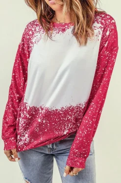 Sale Dear-Lover Tie-dyed Crew Neck Pullover Sweatshirt Fiery Red