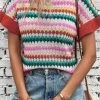 Clearance Dear-Lover Trimmed Ruffle Sleeve Colorful Textured Sweater Fiery Red