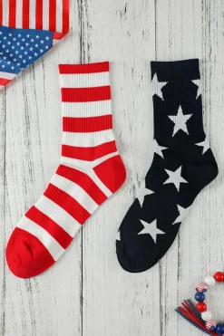Sale Dear-Lover USA Star and Striped Pattern Crew Socks Fiery Red