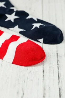 Sale Dear-Lover USA Star and Striped Pattern Crew Socks Fiery Red
