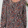 Clearance Dear-Lover V Cut Lace Patch Tie-up Ruffled Puff Sleeve Floral Blouse Fiery Red