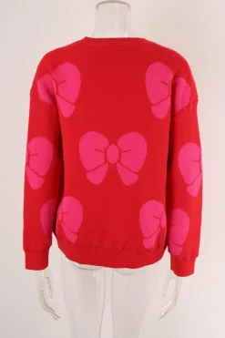 Outlet Dear-Lover Valentine Bowknot Knitted Round Neck Fashion Sweater Fiery Red