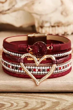 Outlet Dear-Lover Valentine Rhinestone Heart Layered Bracelet Fiery Red
