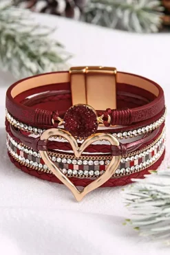 Outlet Dear-Lover Valentine Rhinestone Heart Layered Bracelet Fiery Red