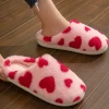 Best Dear-Lover Valentines Heart Shape Winter Fuzzy Slippers Fiery Red