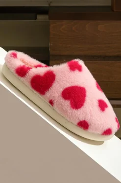Best Dear-Lover Valentines Heart Shape Winter Fuzzy Slippers Fiery Red