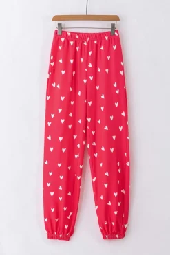 Best Dear-Lover Valentines Heart Print Pants Set Fiery Red
