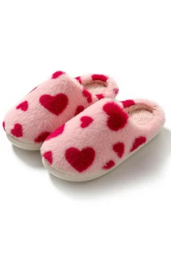 Best Dear-Lover Valentines Heart Shape Winter Fuzzy Slippers Fiery Red