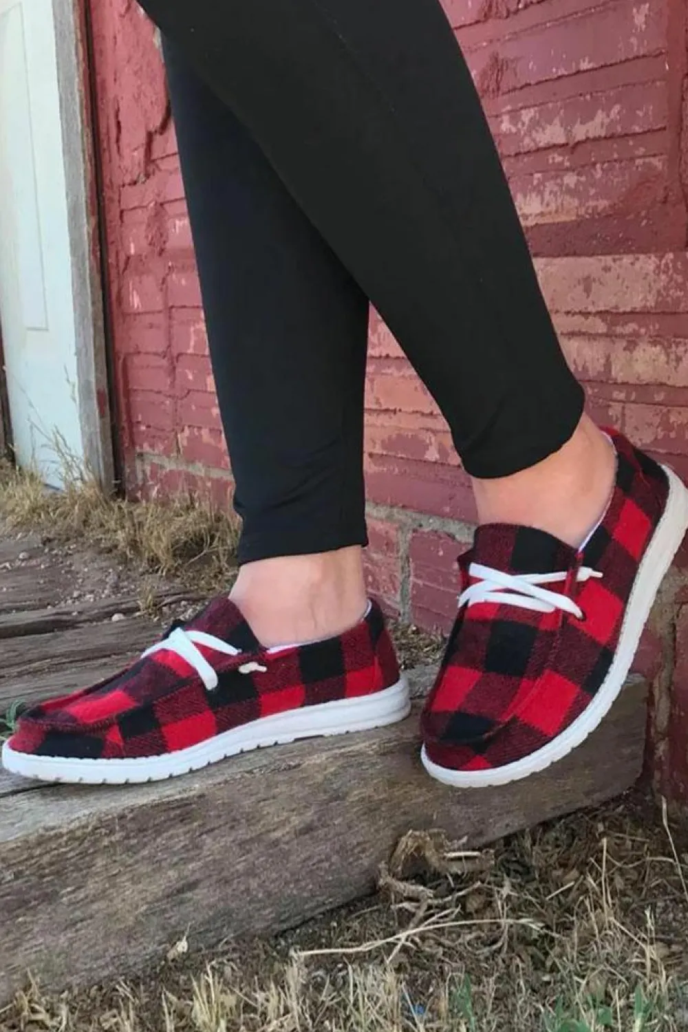 Outlet Dear-Lover Vintage Plaid Lace Up Flat Shoes Fiery Red