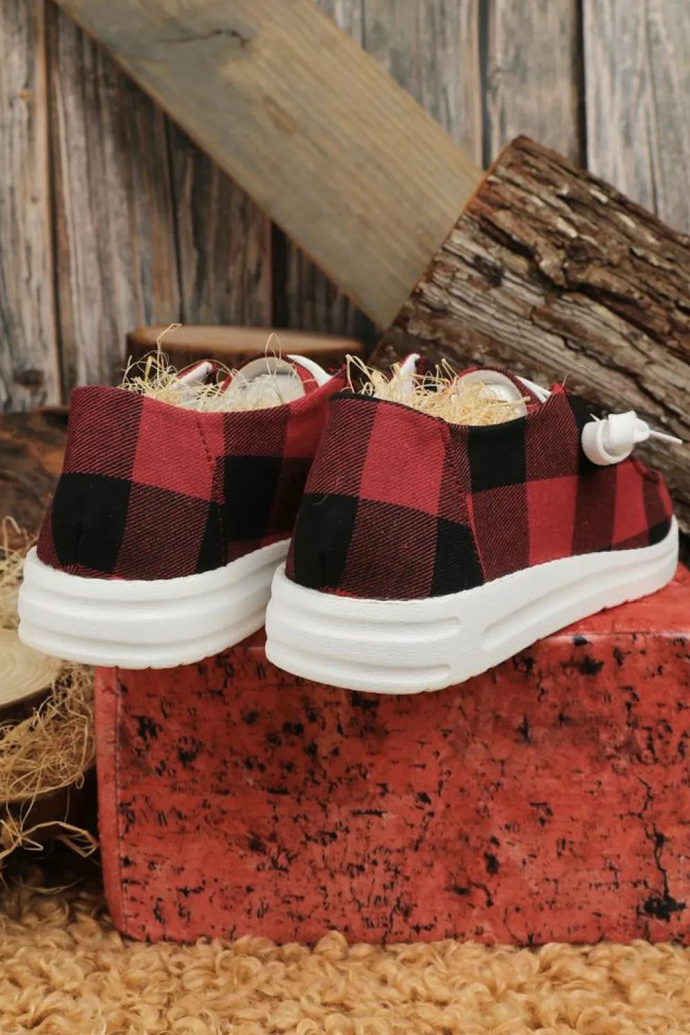 Outlet Dear-Lover Vintage Plaid Lace Up Flat Shoes Fiery Red