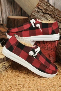 Outlet Dear-Lover Vintage Plaid Lace Up Flat Shoes Fiery Red