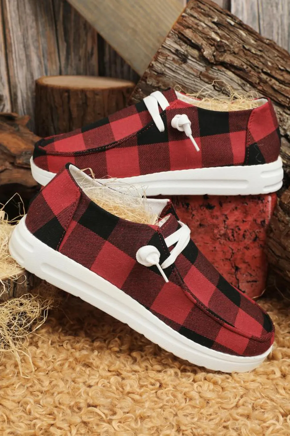 Outlet Dear-Lover Vintage Plaid Lace Up Flat Shoes Fiery Red