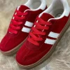 Fashion Dear-Lover Vintage Striped Patchwork Lace-up Flat Shoes Fiery Red