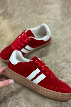 Fashion Dear-Lover Vintage Striped Patchwork Lace-up Flat Shoes Fiery Red