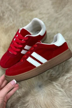 Fashion Dear-Lover Vintage Striped Patchwork Lace-up Flat Shoes Fiery Red