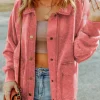 Fashion Dear-Lover Vintage Washed Flap Pocket Button Shacket Fiery Red