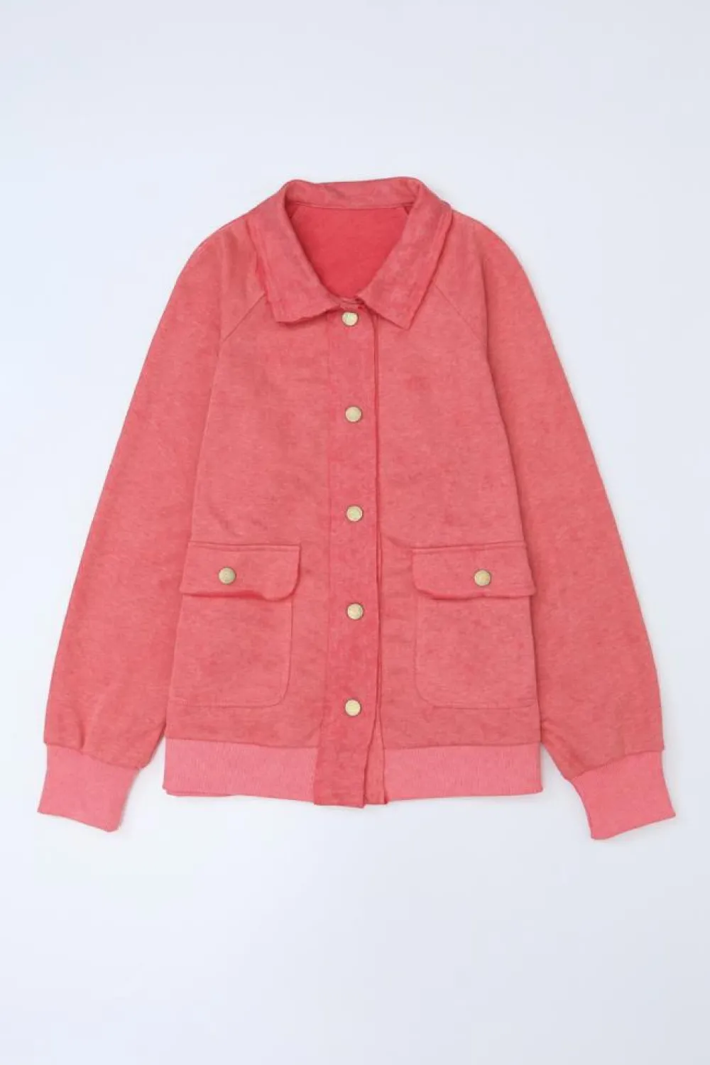 Fashion Dear-Lover Vintage Washed Flap Pocket Button Shacket Fiery Red