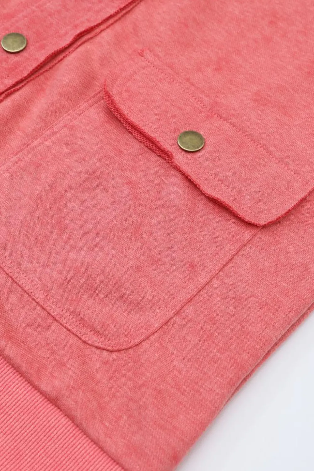 Fashion Dear-Lover Vintage Washed Flap Pocket Button Shacket Fiery Red