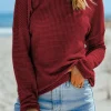 Discount Dear-Lover Waffle Knit Drop Shoulder Long Sleeve Top Fiery Red