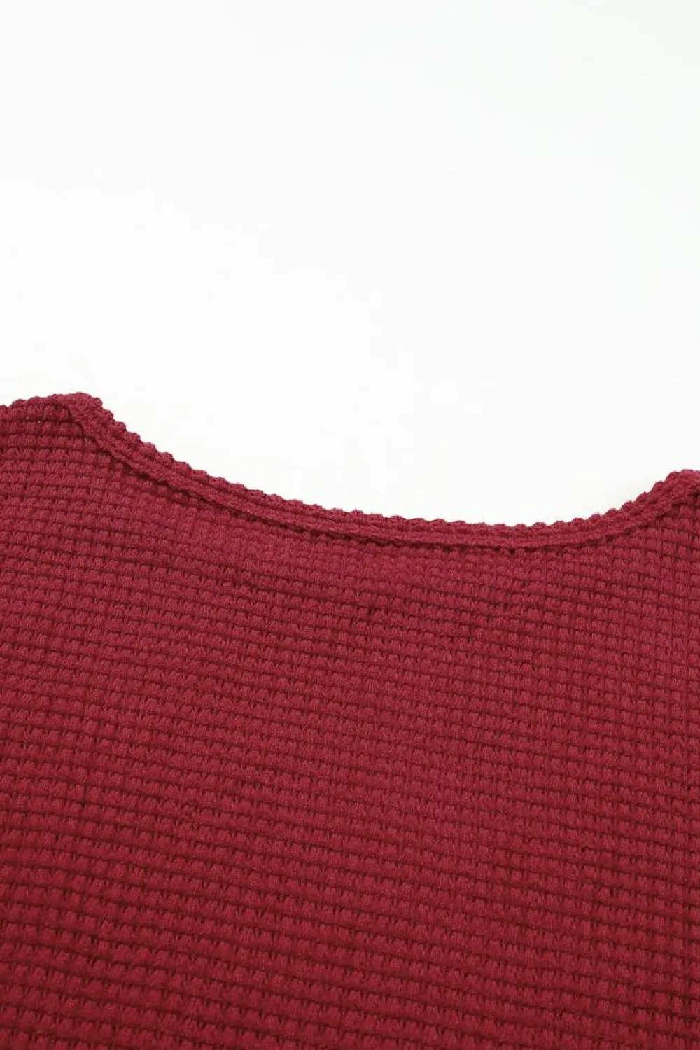 Discount Dear-Lover Waffle Knit Drop Shoulder Long Sleeve Top Fiery Red